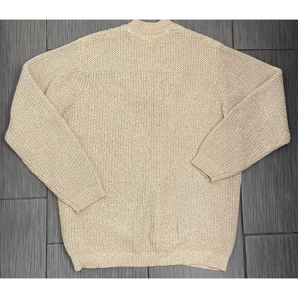 Eddie Bauer Heritage Sweater Mens Beige Heavy Cotton Henley Mock Neck Large Tall - Picture 4 of 4